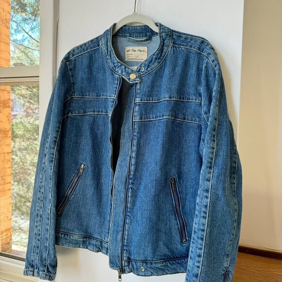New Free People Fast Lane Denim Moto Jean Jacket We The Free in Blue Jean - Picture 3 of 9